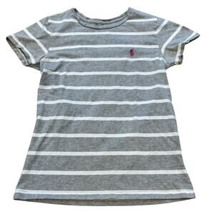 Polo Ralph Lauren Youth Small Short Sleeve Gray White Striped T-Shirt Pink Pony